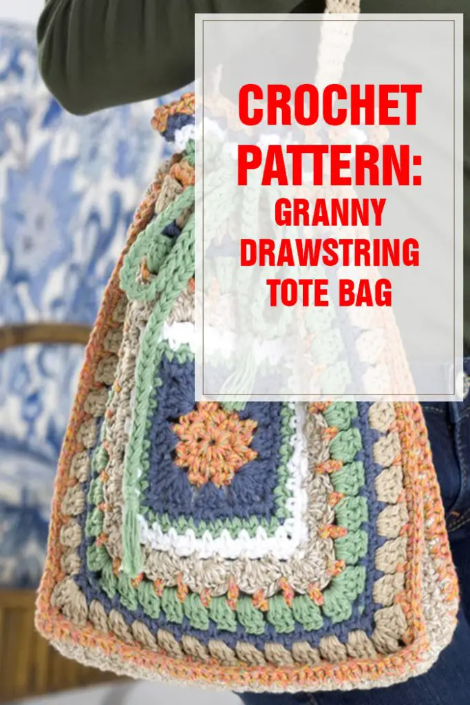 crochet pattern granny drawstring tote bag